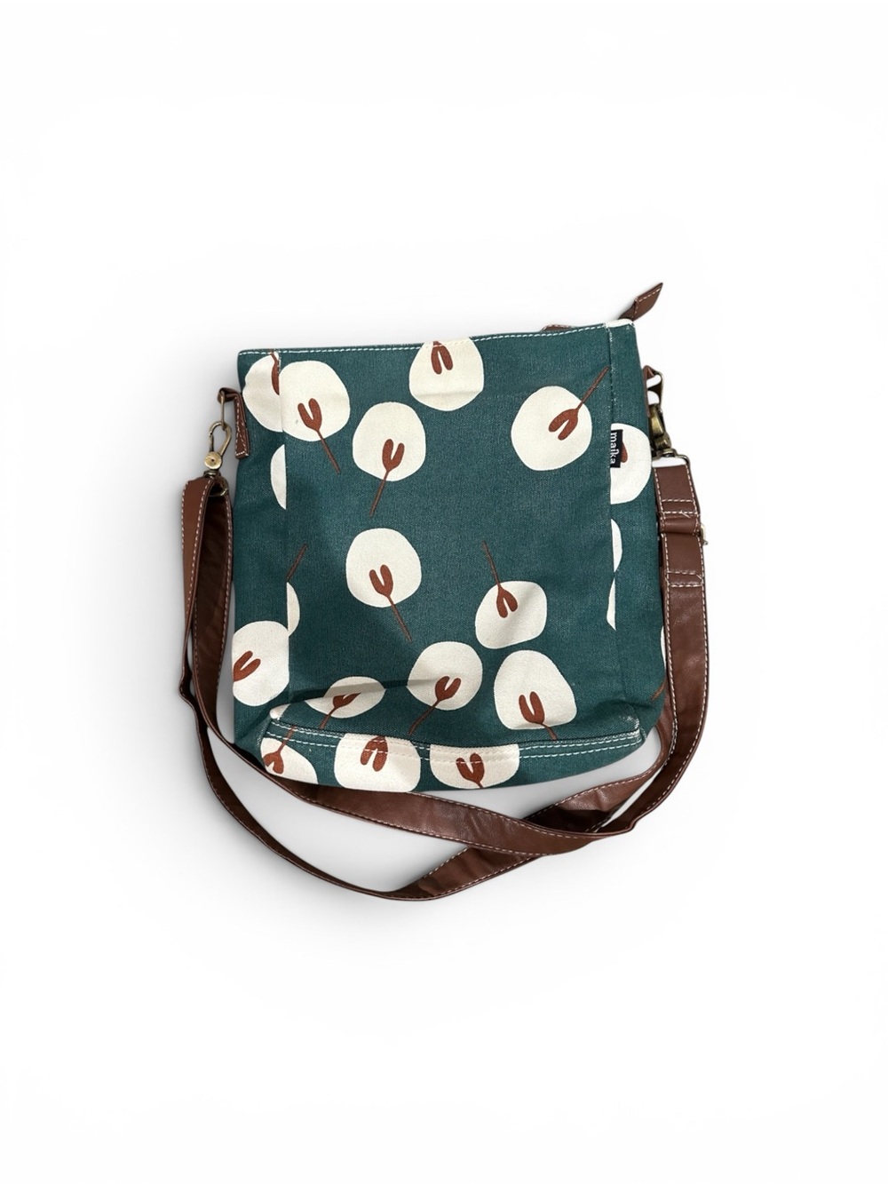 Pre-loved brand Maika. Canvas Floral Crossbody Bag - Dark Teal with Brown Trim